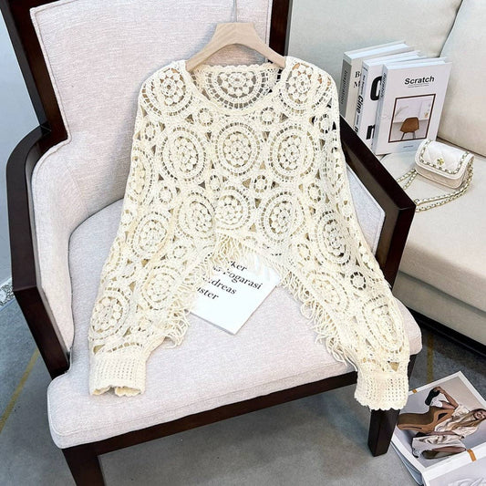 Geometric Knit  Fringed Sweater