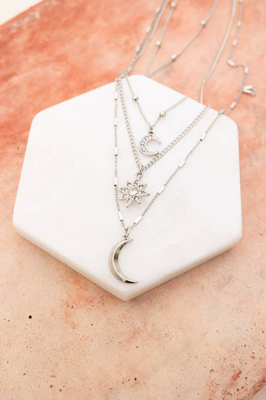 🌙⭐ Celestial Layered Necklace - Moon and Star Charms 🌜✨