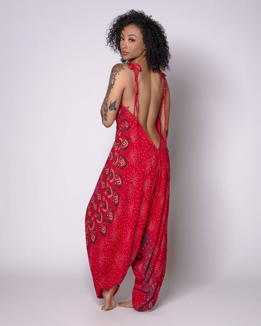 Halter Open Back Boho Flowy Jumpsuit